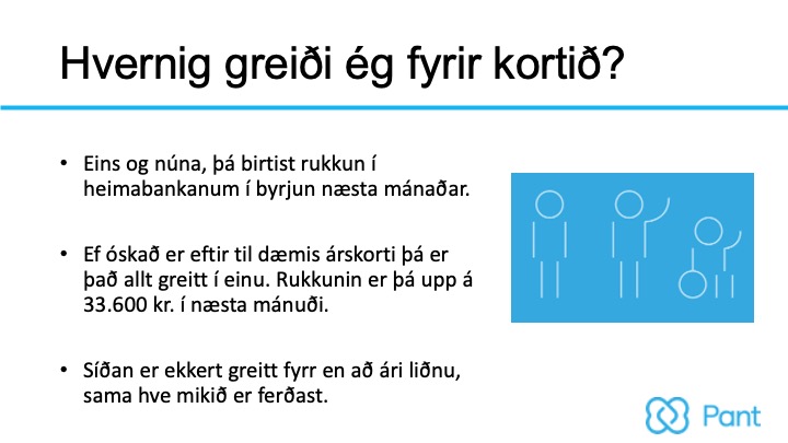 Pant - breyting á gjaldskrá, 16. janúar 2025. Blaðsíða 6 af glærukynningu. Textinn er um hvernig þú greiðir fyrir kortið.